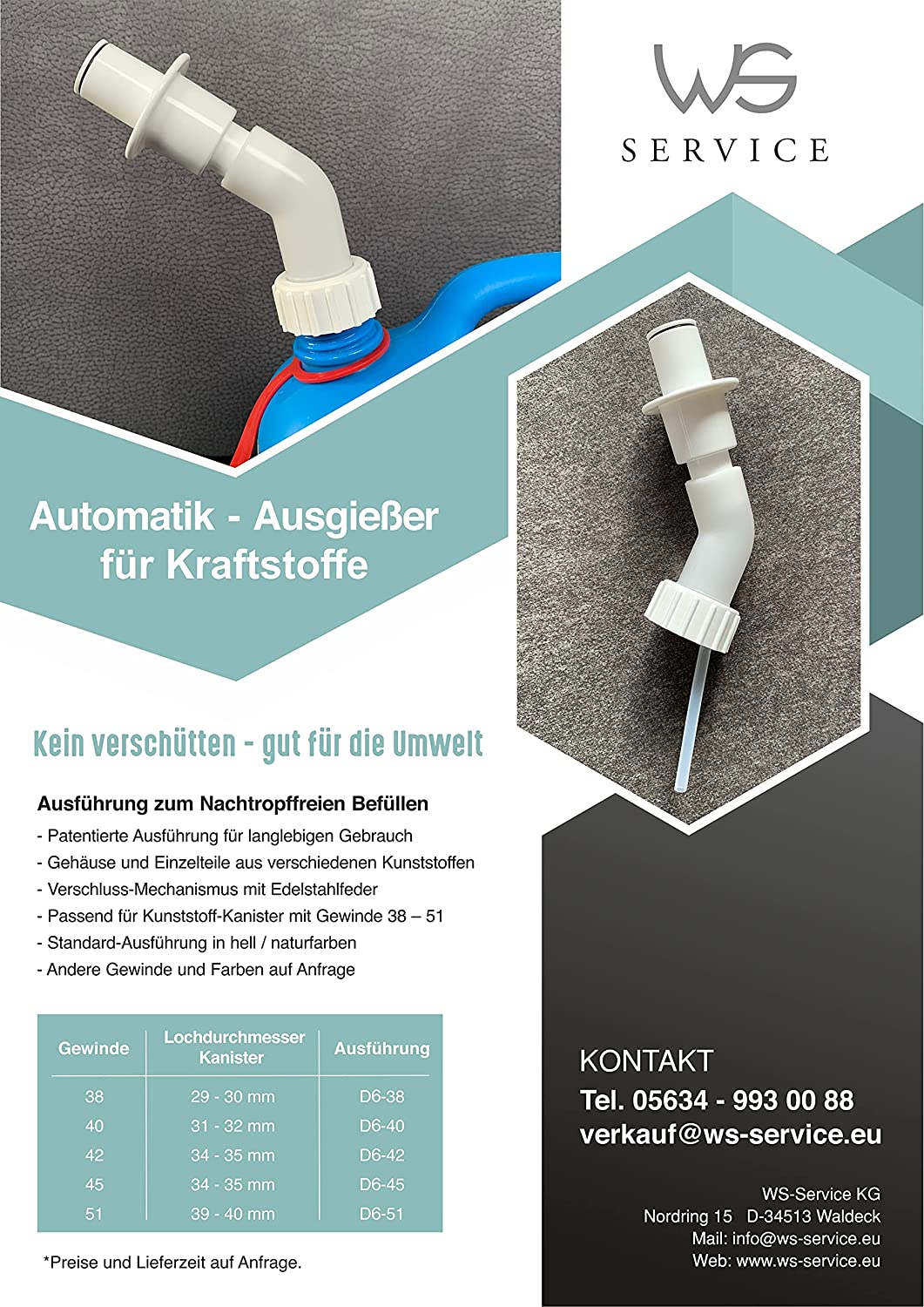 Kanister Ausgießer für Verschluss K51- Anti Gluck - 3/4 - flexibel